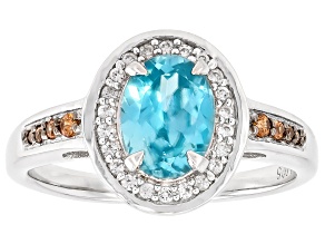 Blue Zircon Rhodium Over Sterling Silver Ring 1.85ctw