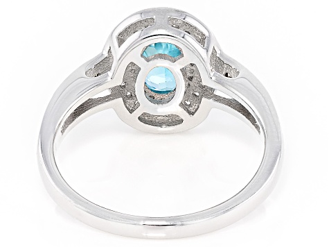 スウェーデン　クリスタル Blue Zircon Rhodium Over Sterling Silver Ring 1.85ctw