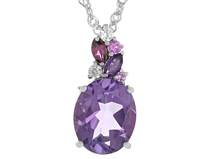 Purple Canela Amethyst Rhodium Over Sterling Silver Pendant with Chain 2.96ctw