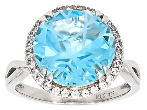 Texas Star-Cut Sky-Blue Topaz Rhodium Over Sterling Silver Halo Ring 6.99ctw