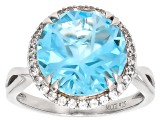 Texas Star Cut Sky Blue Topaz Rhodium Over Sterling Silver Halo Ring 6.99ctw