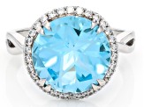 Texas Star Cut Sky Blue Topaz Rhodium Over Sterling Silver Halo Ring 6.99ctw