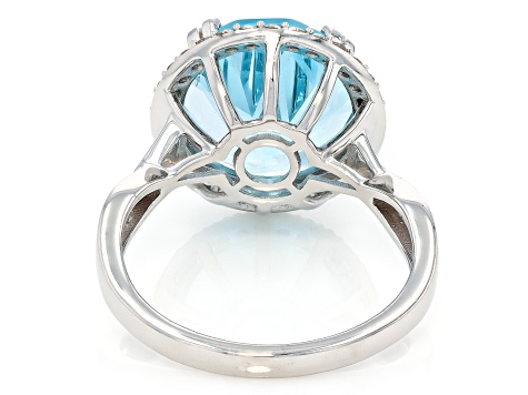 Texas Star Cut Sky Blue Topaz Rhodium Over Sterling Silver Halo Ring 6.99ctw