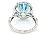 Texas Star Cut Sky Blue Topaz Rhodium Over Sterling Silver Halo Ring 6.99ctw