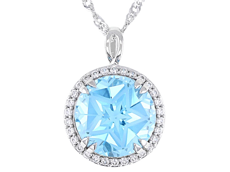 Sky Blue Topaz with White Zircon Rhodium Over Sterling Silver Pendant with Chain 6.99ctw
