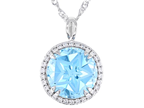 Sky Blue Topaz with White Zircon Rhodium Over Sterling Silver Pendant with Chain 6.99ctw