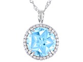 Sky Blue Topaz with White Zircon Rhodium Over Sterling Silver Pendant with Chain 6.99ctw