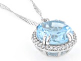 Sky Blue Topaz with White Zircon Rhodium Over Sterling Silver Pendant with Chain 6.99ctw