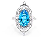 Swiss Blue Topaz with White Zircon Rhodium Over Sterling Silver Ring 5.41ctw