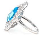 Swiss Blue Topaz with White Zircon Rhodium Over Sterling Silver Ring 5.41ctw