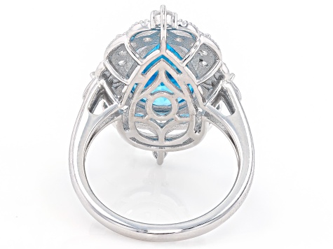 Swiss Blue Topaz with White Zircon Rhodium Over Sterling Silver Ring 5.41ctw