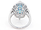 Swiss Blue Topaz with White Zircon Rhodium Over Sterling Silver Ring 5.41ctw