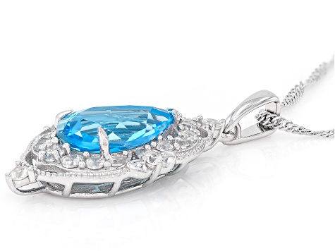 Swiss Blue Topaz with White Zircon Rhodium Over Sterling Silver Pendant ...
