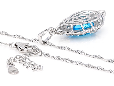 Swiss Blue Topaz with White Zircon Rhodium Over Sterling Silver Pendant ...