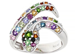 Multi Gemstone Rhodium Over Sterling Silver Ring 1.31ctw