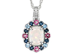 Multi-Color Ethiopian Opal Platinum Over Sterling Silver Pendant with Chain 1.72ctw