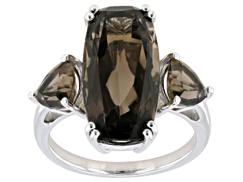 Picture of Brown Smoky Quartz Rhodium Over Sterling Silver Ring 8.21ctw