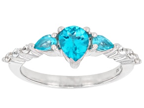 Blue Paraiba Apatite With White Zircon Rhodium Over Sterling Silver Ring 0.91ctw