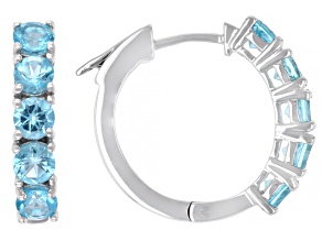 Paraiba Blue Apatite Rhodium Over Sterling Silver Hoop Earring 2.25ctw