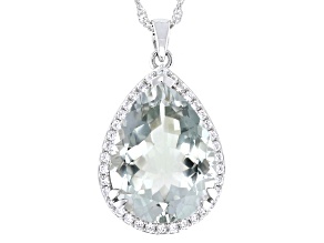 Green Prasiolite with White Zircon Rhodium Over Sterling Silver Pendant with Chain 13.41ctw