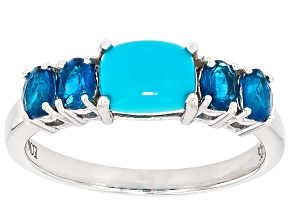 Sleeping Beauty Turquoise with Blue Neon Apatite Rhodium Over Sterling Silver Ring 0.57ctw