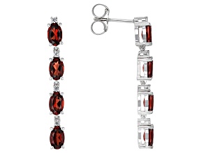 Red Garnet with White Zircon Rhodium Over Sterling Silver Earrings 3.84ctw