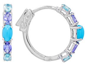 Sleeping Beauty Turquoise With Tanzanite & White Zircon Rhodium Over Silver Hoop Earrings 1.76ctw