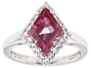 Rhombus Cut Pink Topaz with White Topaz Rhodium Over Sterling Silver Ring 2.44ctw