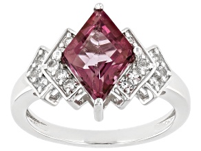 Rhombus Cut Pink Topaz with White Topaz Rhodium Over Sterling Silver Ring 2.37ctw