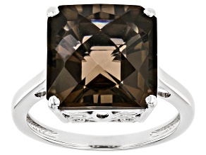 Brown Smoky Quartz Rhodium Over Sterling Silver Ring 6.75ct
