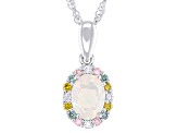 White Ethiopian Opal & Prazana® Lab-Grown Diamonds Rhodium Over Silver Pendant With Chain