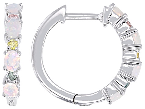 White Ethiopian Opal with Multi-Color Prazana® Lab-Grown Diamonds Rhodium Over Silver Earrings