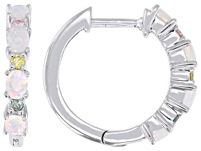 White Ethiopian Opal with Multi-Color Lab Grown Diamond Rhodium Over Silver Earrings 0.27ctw