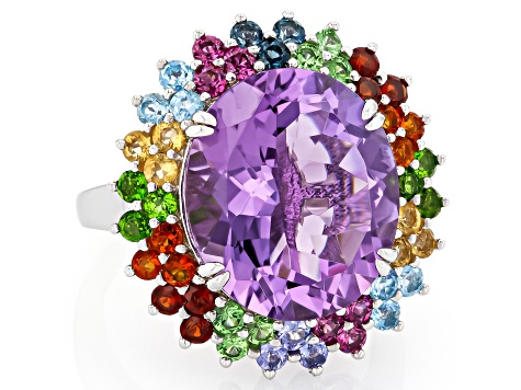 Gemstones 凛 Purple Canela Amethyst with Multi-Color Gemstone Rhodium Over