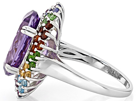 Purple Canela Amethyst with Multi-Color Gemstone Rhodium Over