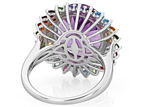 Purple Canela Amethyst with Multi-Color Gemstone Rhodium Over