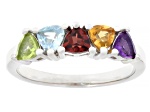 Multi-Color Gemstone Platinum Over Sterling Silver 5-Stone Ring 1.12ctw