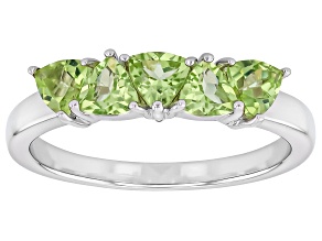 Green Peridot Platinum Over Sterling Silver 5-Stone Ring 1.03ctw