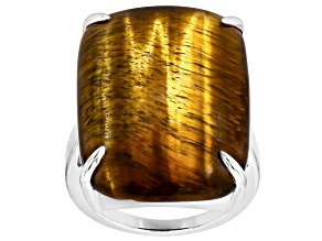 Brown Tiger's Eye Rhodium Over Sterling Silver Ring