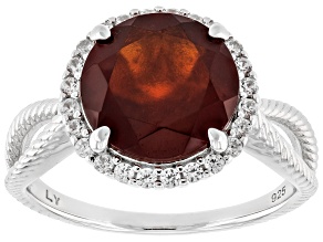 Red Hessonite Garnet with White Zircon Rhodium Over Sterling Silver Ring 3.94ctw