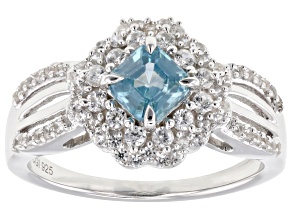 Blue Zircon with White Zircon Rhodium Over Sterling Silver Ring 2.85ctw