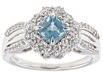 Picture of Blue Zircon with White Zircon Rhodium Over Sterling Silver Ring 2.85ctw