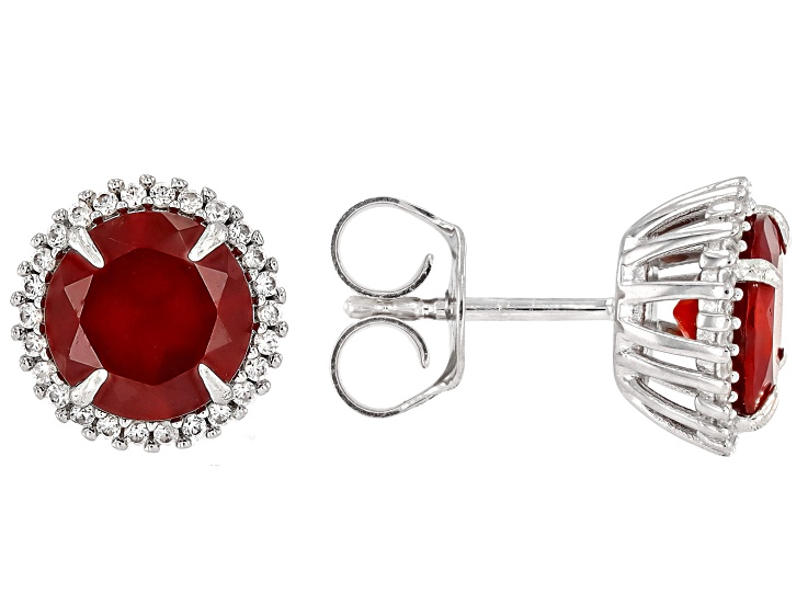 Hessonite Garnet with White Zircon Rhodium Over Sterling Silver Earrings 3.88ctw