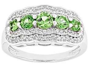 Green Tsavorite with White Zircon Rhodium Over Sterling Silver 1.21ctw