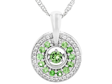 Green Tsavorite with White Zircon Rhodium Over Sterling Silver Dancing Pendant with Chain 0.74ctw