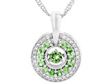 Green Tsavorite with White Zircon Rhodium Over Sterling Silver Dancing Pendant with Chain 0.74ctw