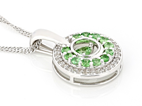 Green Tsavorite with White Zircon Rhodium Over Sterling Silver Dancing Pendant with Chain 0.74ctw