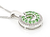 Green Tsavorite with White Zircon Rhodium Over Sterling Silver Dancing Pendant with Chain 0.74ctw