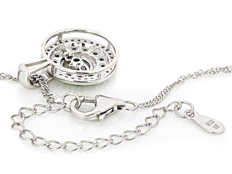 Green Tsavorite with White Zircon Rhodium Over Sterling Silver Dancing Pendant with Chain 0.74ctw