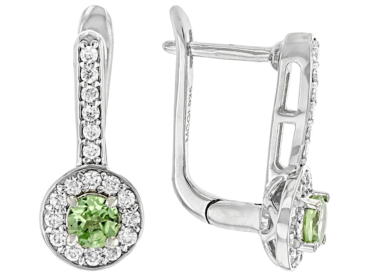 Green Tsavorite with Moissanite Fire® Rhodium Over Sterling Silver Earrings 0.81ctw